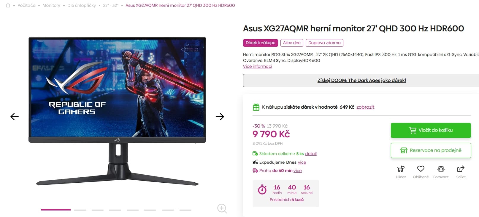 QHD PC monitor Asus ROG, 27"